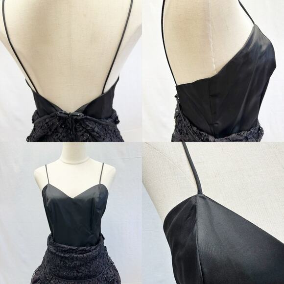 Vintage 80s Black Sequin & Illusion Lace Goth Party Dress Drop Waist size 6 - Picture 6 of 15
